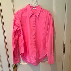 Good American Vibrant Pink coated poplin Button-Up Shirt size 00/0